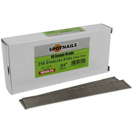 Spotnails 18GA Brads AX Type - 316 Stainless Steel 18GA BRAD 3/4 in 316SS 5000 Qty 18512SS-316